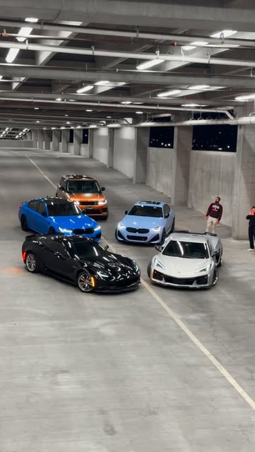 @boostedmayhem - Corvette, BMW M and friends at a parking garage meet