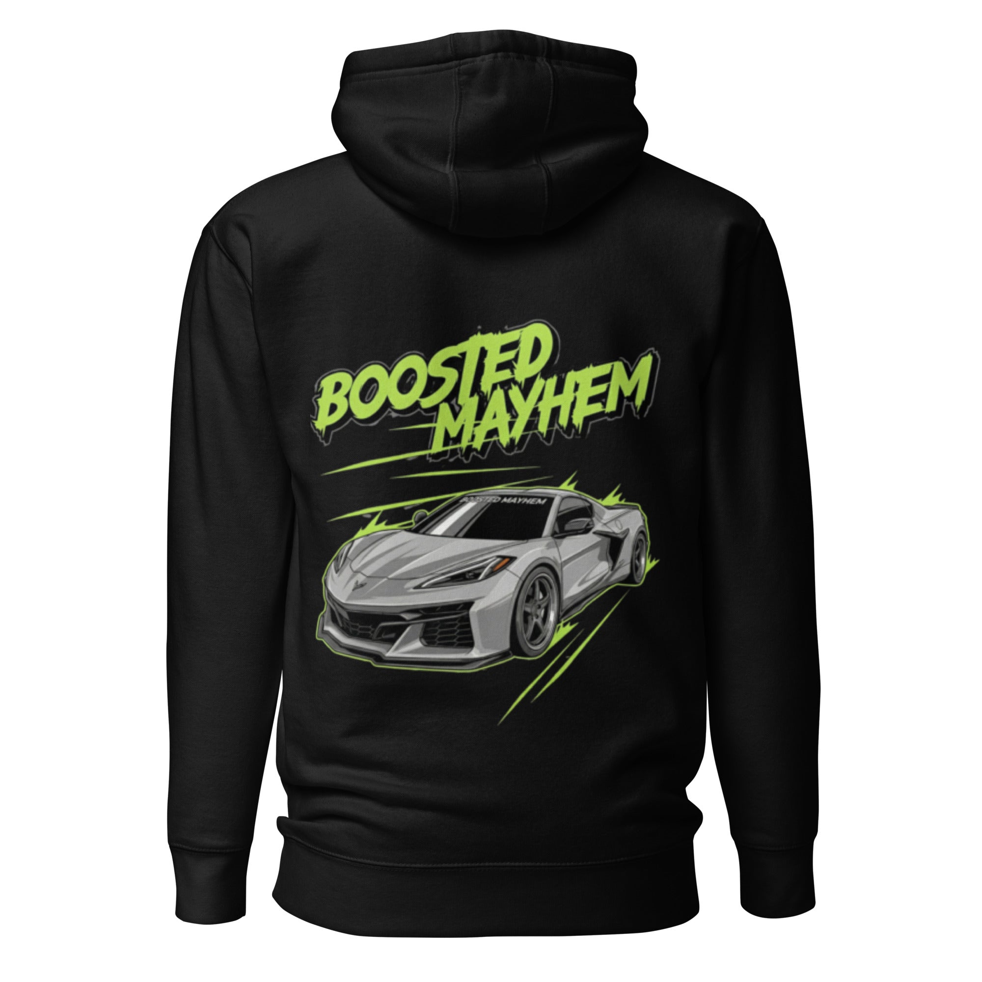 Boosted Mayhem Corvette Hoodie — embroidered Corvette enthusiast sweatshirt